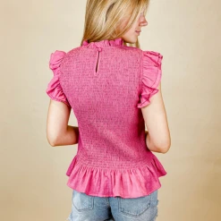 THML Tops Alyssa Smocked Top - Women's Stylish Casual Blouse 7 THML Tops Alyssa Smocked Top