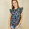 THML Rebecca Floral Ruffle Sleeve Top Tops