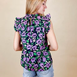 THML Rebecca Floral Ruffle Sleeve Top Tops