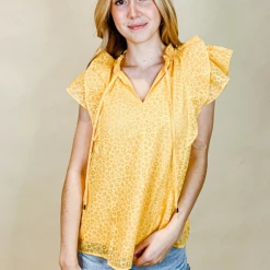 Entro Lola Floral Flutter Sleeve Top Tops