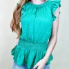 Glam Tops Julia Smocked Ruffle Sleeveless Top - Women's Chic Summer Blouse 1 Glam Tops Julia Smocked Ruffle Top