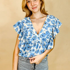 Entro Jacqueline Floral Ruffle Top Tops