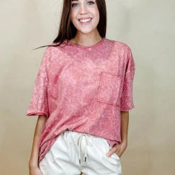 Zenana Vivian Acid Wash Boyfriend Tee Tops