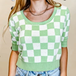 Entro Veronica Checkered Knit Top Tops