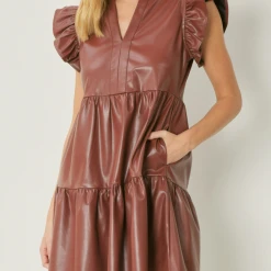Entro Dresses Soraya Leather Ruffle Dress