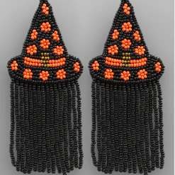 Golden Stella Witch Hat Bead Tassel Earrings