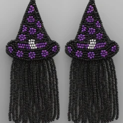 Golden Stella Witch Hat Bead Tassel Earrings