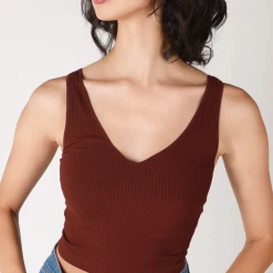 NikiBiki V Neck Ribbed Crop Top