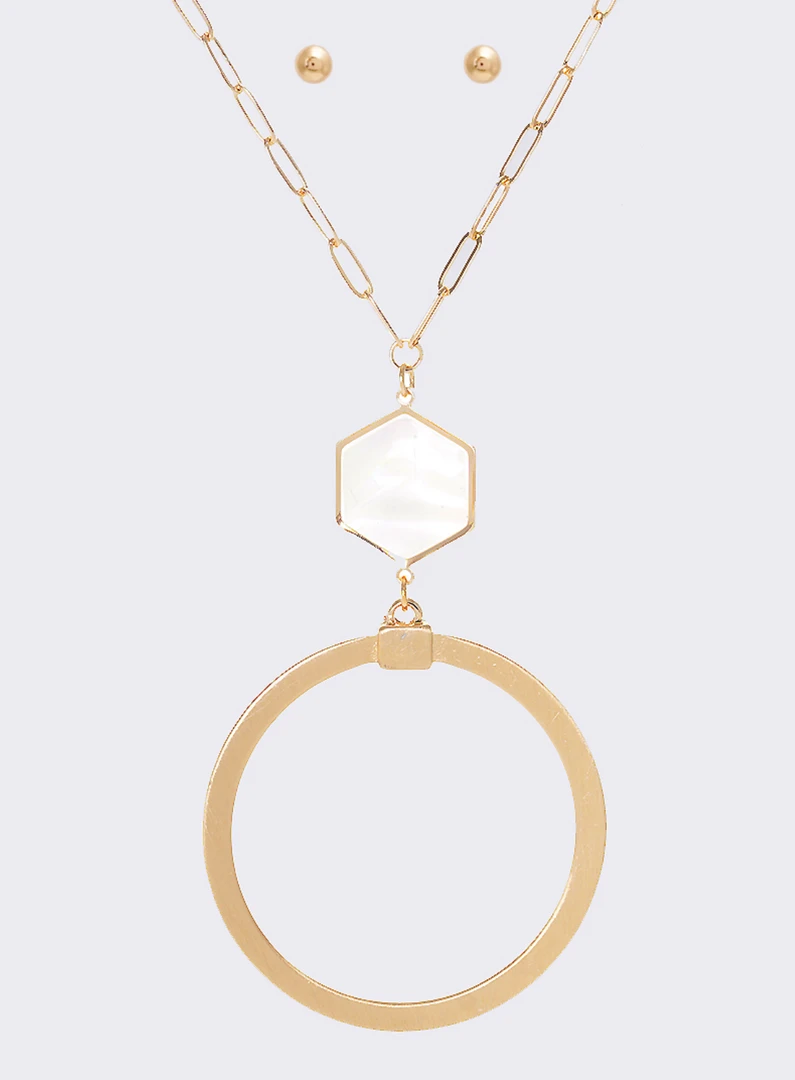 TRENDY Wholesale Hexagon & Ring Long Pendant Necklace - Stylish Jewelry for Women 4 TRENDY Wholesale Hexagon And Ring Long Pendant Necklace