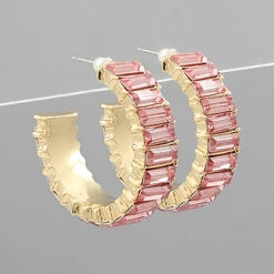 Golden Stella Baguette Crystal Hoop Earrings - Elegant Jewelry for Women 11 Golden Stella Baguette Crystal Hoop