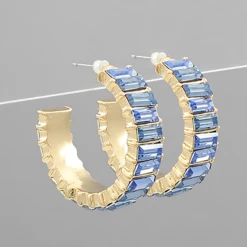 Golden Stella Baguette Crystal Hoop Earrings - Elegant Jewelry for Women 12 Golden Stella Baguette Crystal Hoop