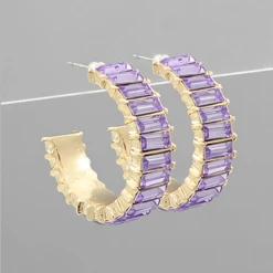 Golden Stella Baguette Crystal Hoop Earrings - Elegant Jewelry for Women 13 Golden Stella Baguette Crystal Hoop