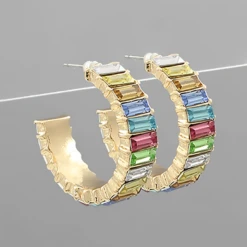 Golden Stella Baguette Crystal Hoop Earrings - Elegant Jewelry for Women 15 Golden Stella Baguette Crystal Hoop