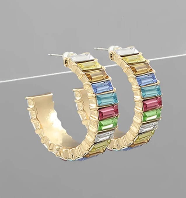 Golden Stella Baguette Crystal Hoop Earrings - Elegant Jewelry for Women 9 Golden Stella Baguette Crystal Hoop