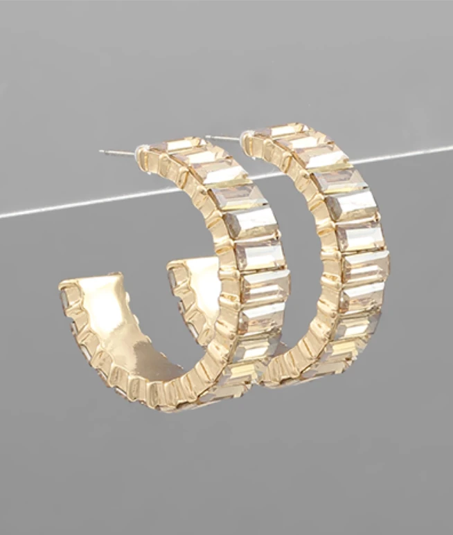 Golden Stella Baguette Crystal Hoop Earrings - Elegant Jewelry for Women 4 Golden Stella Baguette Crystal Hoop