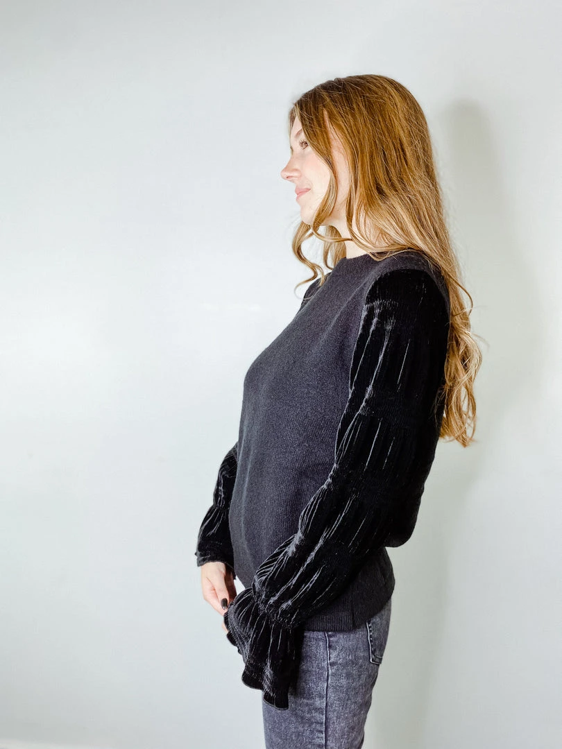 THML In The Details Velvet Sleeve Top - Women's Long Sleeve Sweater for Fall & Winter 4 THML In The Details Velvet Sleeve Top