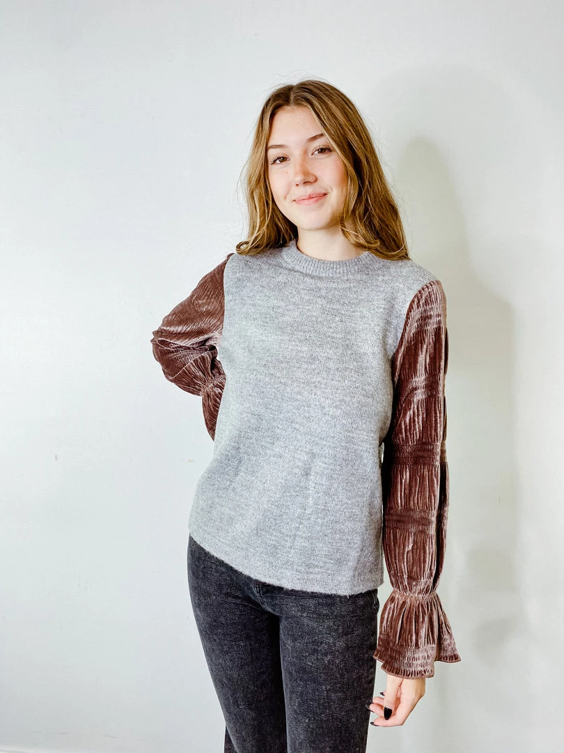 THML In The Details Velvet Sleeve Top - Women's Long Sleeve Sweater for Fall & Winter 3 THML In The Details Velvet Sleeve Top