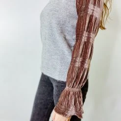 THML In The Details Velvet Sleeve Top - Women's Long Sleeve Sweater for Fall & Winter 9 THML In The Details Velvet Sleeve Top