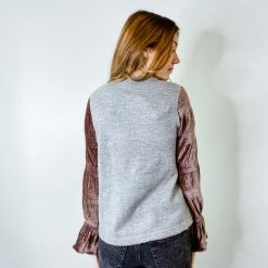 THML In The Details Velvet Sleeve Top - Women's Long Sleeve Sweater for Fall & Winter 10 THML In The Details Velvet Sleeve Top