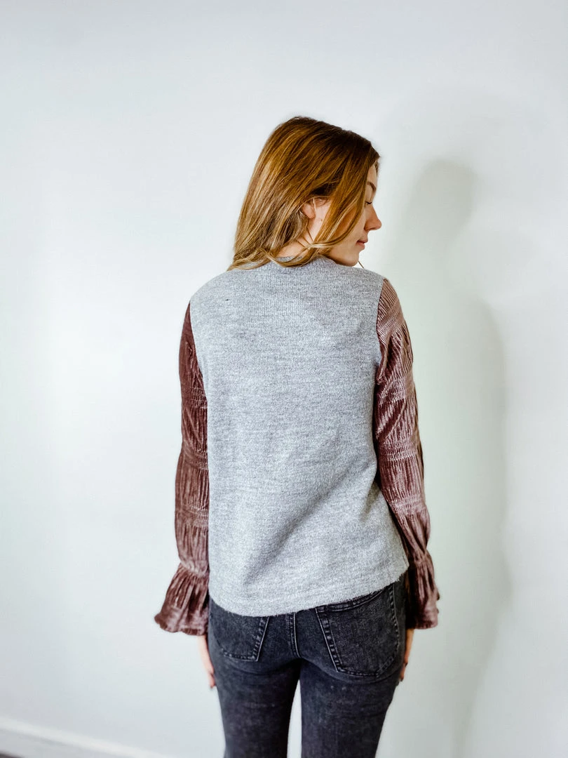 THML In The Details Velvet Sleeve Top - Women's Long Sleeve Sweater for Fall & Winter 6 THML In The Details Velvet Sleeve Top