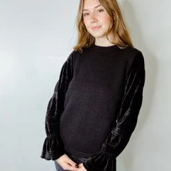 THML In The Details Velvet Sleeve Top - Women's Long Sleeve Sweater for Fall & Winter 11 THML In The Details Velvet Sleeve Top