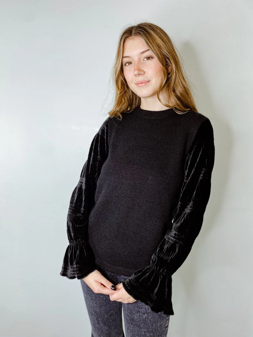 THML In The Details Velvet Sleeve Top - Women's Long Sleeve Sweater for Fall & Winter 7 THML In The Details Velvet Sleeve Top