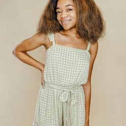 Peach Love Kiwi Gingham Romper Rompers