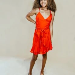 Peach Love Nicole Ruffle Wrap Dress Dresses