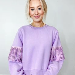 Cloud Ten Emma Rhinestone Fringe Sweatshirt Tops