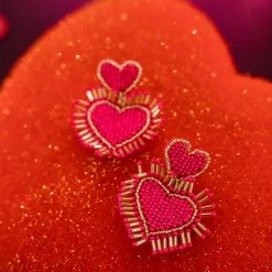 Golden Stella Beaded Heart Statement Earrings