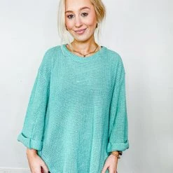 Umgee Sophie Oversized Waffle Knit Top Tops