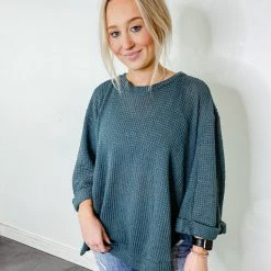 Umgee Sophie Oversized Waffle Knit Top Tops