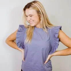 2.7 August Apparel Tops Keaton Ruffle Sleeve Top