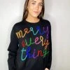 Queen Of Sparkles Tops Merry Everything Glitter Script Sweater