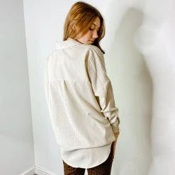 Cloud Ten Jade Corduroy Button Down Shirt Tops