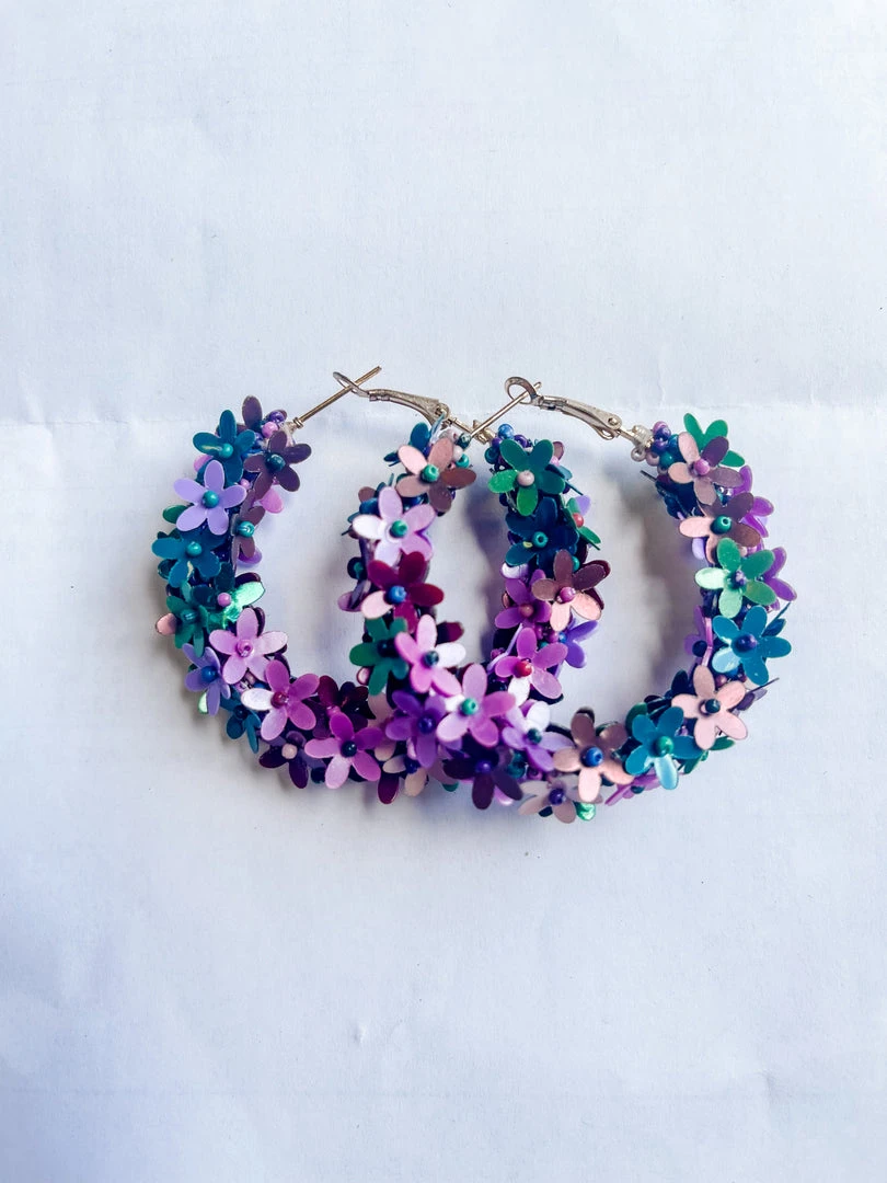 Golden Stella Jewelry Flower Sequin Hoops - Stylish Earrings for Women 6 Golden Stella Jewelry Flower Sequin Hoops