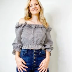 HYFVE Tops Gingham Off The Shoulder Top