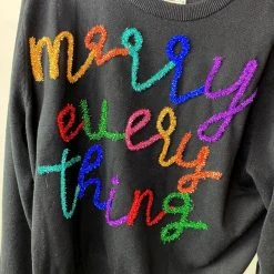 Queen Of Sparkles Tops Merry Everything Glitter Script Sweater