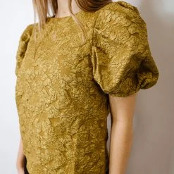 2.7 August Apparel Tops Stay Gold Floral Puff Sleeve Top