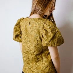 2.7 August Apparel Tops Stay Gold Floral Puff Sleeve Top