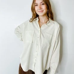 Cloud Ten Jade Corduroy Button Down Shirt Tops