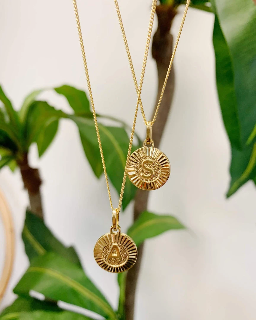 Round Initial Medallion Necklace - Bracha | Personalized Jewelry for Women 3 Round Initial Medallion Necklace - Bracha