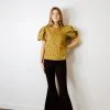 2.7 August Apparel Tops Stay Gold Floral Puff Sleeve Top