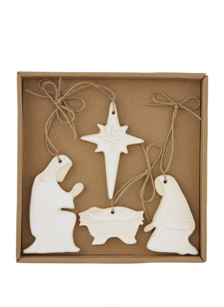 Mudpie Nativity Ornament Box Set - Christmas Decoration Set for Holiday Tree 3 Mudpie Nativity Ornament Box Set Sets