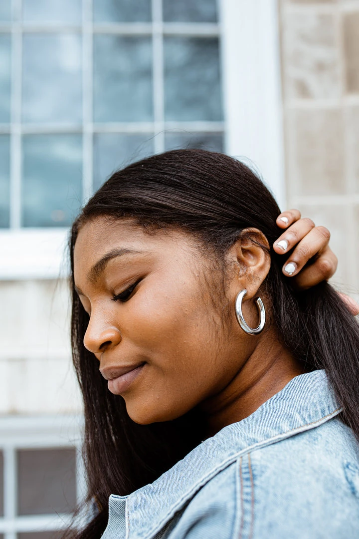 Golden Stella 40mm Open Tube Hoops - Stylish Gold Earrings for Women 3 Golden Stella 40mm Open Tube Hoops Jewelry