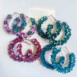 Golden Stella Jewelry Flower Sequin Hoops
