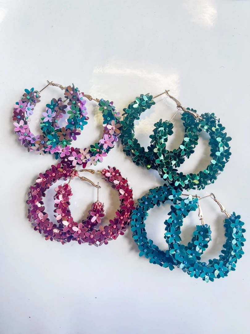 Golden Stella Jewelry Flower Sequin Hoops - Stylish Earrings for Women 3 Golden Stella Jewelry Flower Sequin Hoops