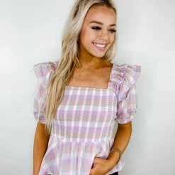 Entro Tops Magnolia Gingham Peplum Top