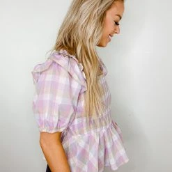 Entro Tops Magnolia Gingham Peplum Top