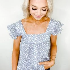 Entro Melody Floral Ruffle Sleeve Top